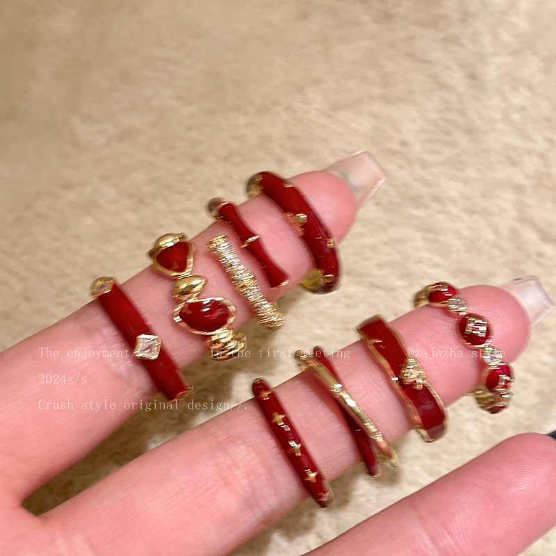 安可拉红开口滴釉戒指女款小众设计高级感显白食指戒轻奢绝美指环