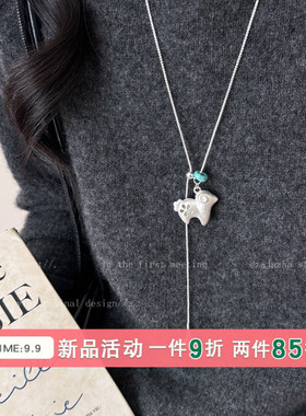 复古银色拉丝小羊项链女2026