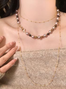 金色虎眼石串珠项链女秋冬