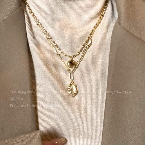 虎眼石吊坠卫衣项链女轻奢