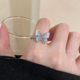 碎冰蓝蝴蝶戒指女巨好看 饰小众设计轻奢简约指环 高级感食指戒装
