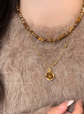 冬季美拉德虎眼石串珠项链女款复古气质吊坠毛衣链轻奢高级感配饰