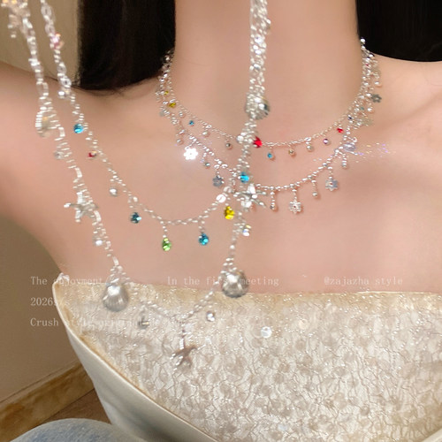 多巴胺彩色锆石花朵项链女夏季海