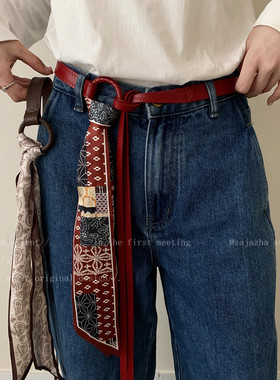 美式红色丝巾腰带配饰女港风复古朋克甜酷装饰腰链牛仔裤腰间皮带