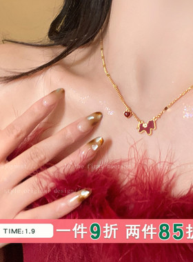 本命年红色小马项链女秋冬