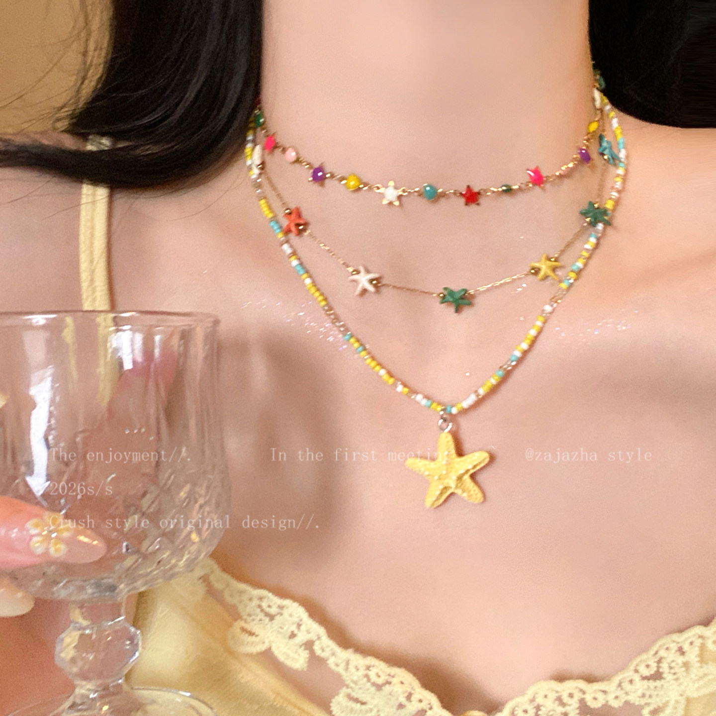 多巴胺彩色串珠星星项链女海边度假风夏日锁骨链小众穿搭叠戴配饰图片
