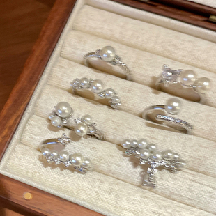 爱心锆石珍珠戒指女夏日韩系简约冷淡风食指戒轻奢小众设计感指环