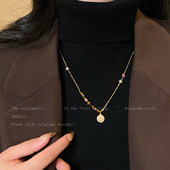 复古美拉德星盘珍珠项链女款 轻奢小众设计高级感毛衣链秋冬配饰品