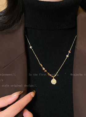 复古美拉德星盘珍珠项链女