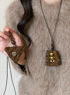 美拉德毛绒小熊项链女秋冬