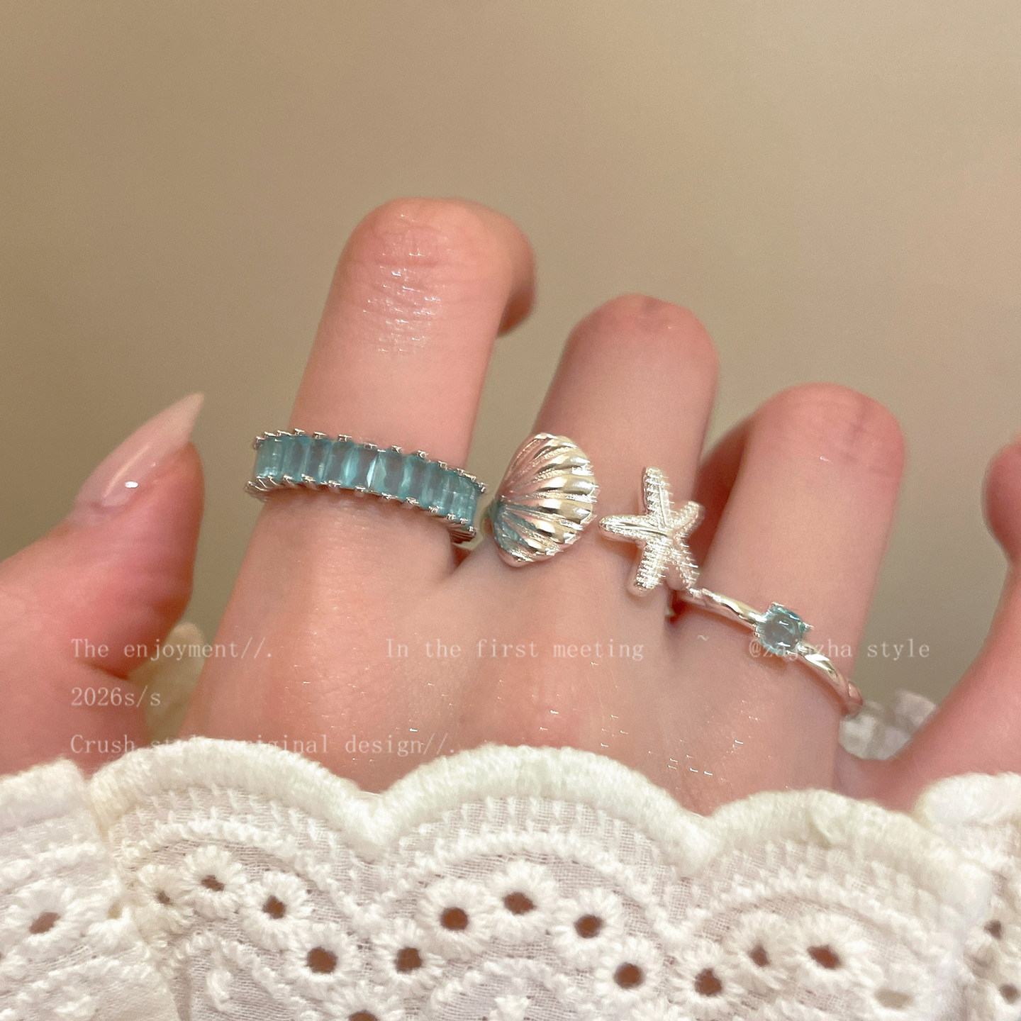 海岛度假！海星贝壳开口戒指女图片