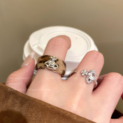 西太后豹纹星球锆石戒指女