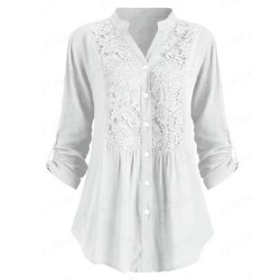 Women Long Size Lace Shirt Tops Neck Sleeve Large