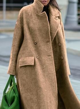 beltless loose temperament woolen coat coat color lapel