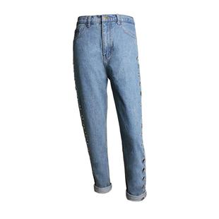 Rivet Jeans Loose High Womens Hollow Waist Eyelet Trousers
