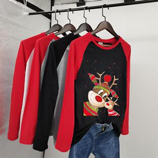 Christmas deer womens shirt two sleeve neck loose round