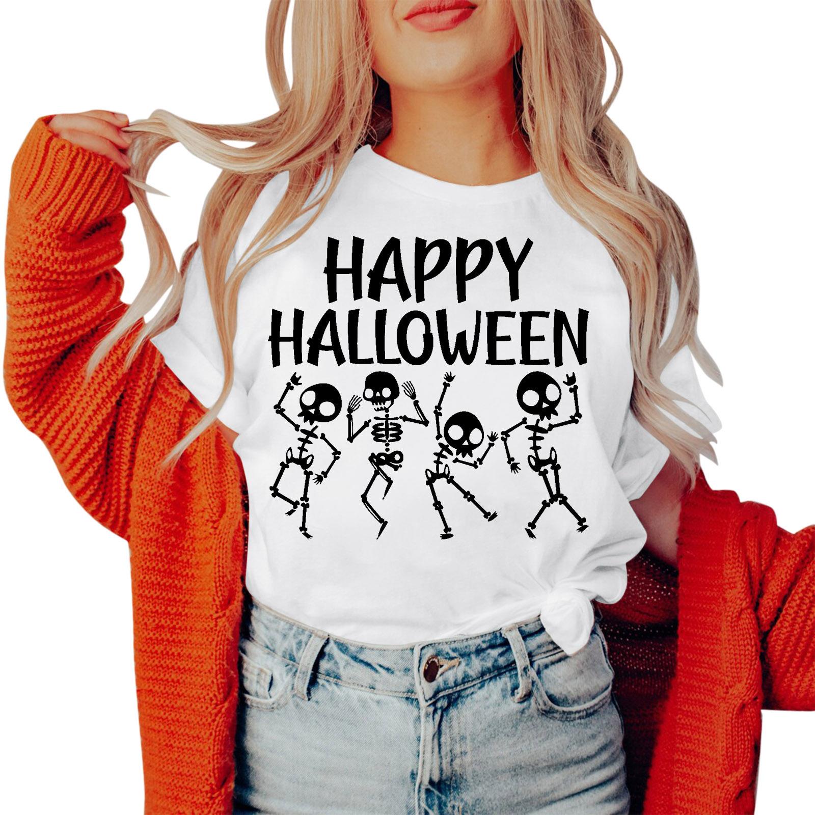 Short-sleeved Modal Halloween pattern Loose round neck