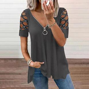 casual hollow short Fashion sleeved neck color hot solid