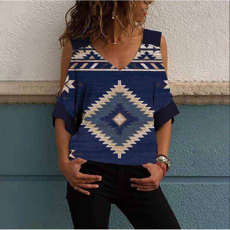 summer western aztec graphic d print shirt women casual