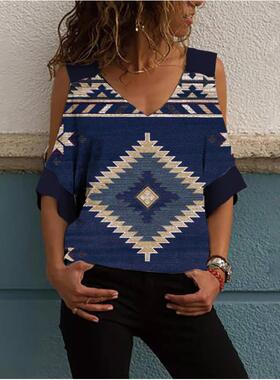 summer western aztec graphic d print shirt women casual