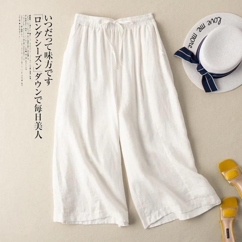 Loose and draped art cotton and linen wide-leg skirt pants