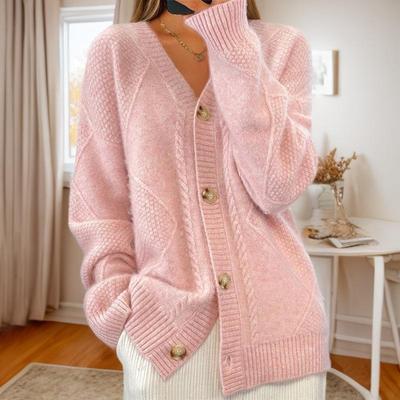 sweater knitted Womens long coat button-down sleeve color
