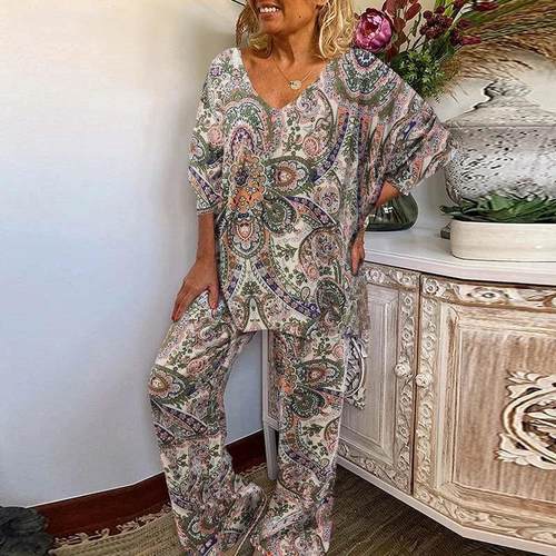 vacation for outfit pieces two pants wide pattern long