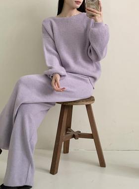 round knitted pants suit women: sweater wide-leg for Loose