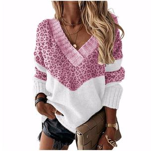 sweater with leopard for knitted print women neck