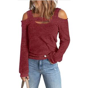 Casual shoulder Fashion Off Womens Color Loose shirt