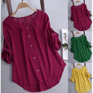 Neck Loose Round Sleeves with Shirt Rolled Chiffon