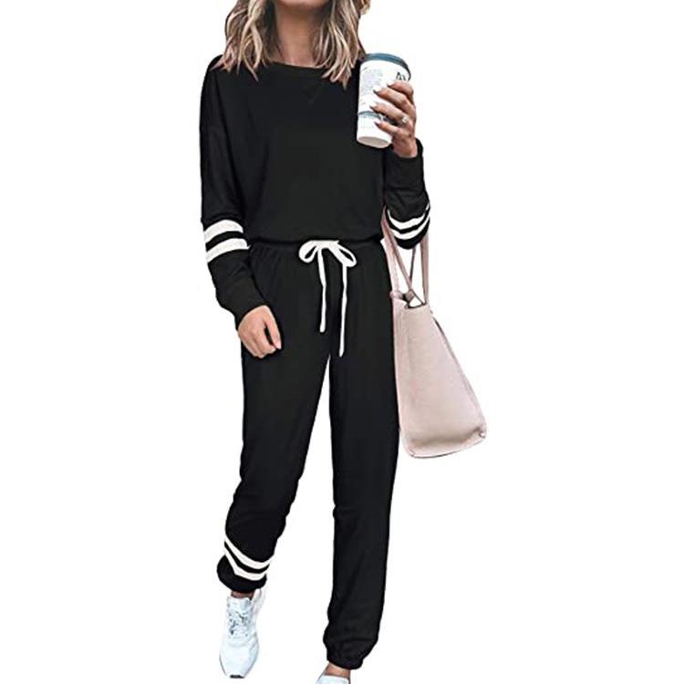 Women's large size loose solid color long sleeve casual suit