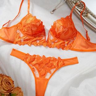 steel thin gathered Embroidered strap underwear deep bra