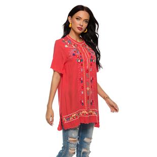 Cotton Embroidered Loose Short Large Shirt Sleeve shirt