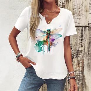 butterfly clothing floral short Fashion neck womens