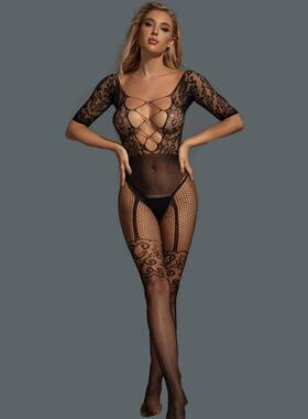 Jacquard one-piece sexy lingerie temptation uniform fishnet