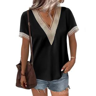 shirt top lace commuting neck loose temperament Womens