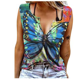 summer tank loose shirts neck vest hole floral woman