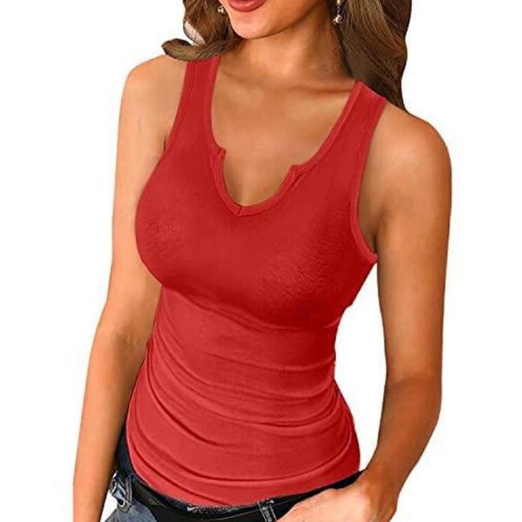 Solid color sexy round neck vest with inner I-shaped womens