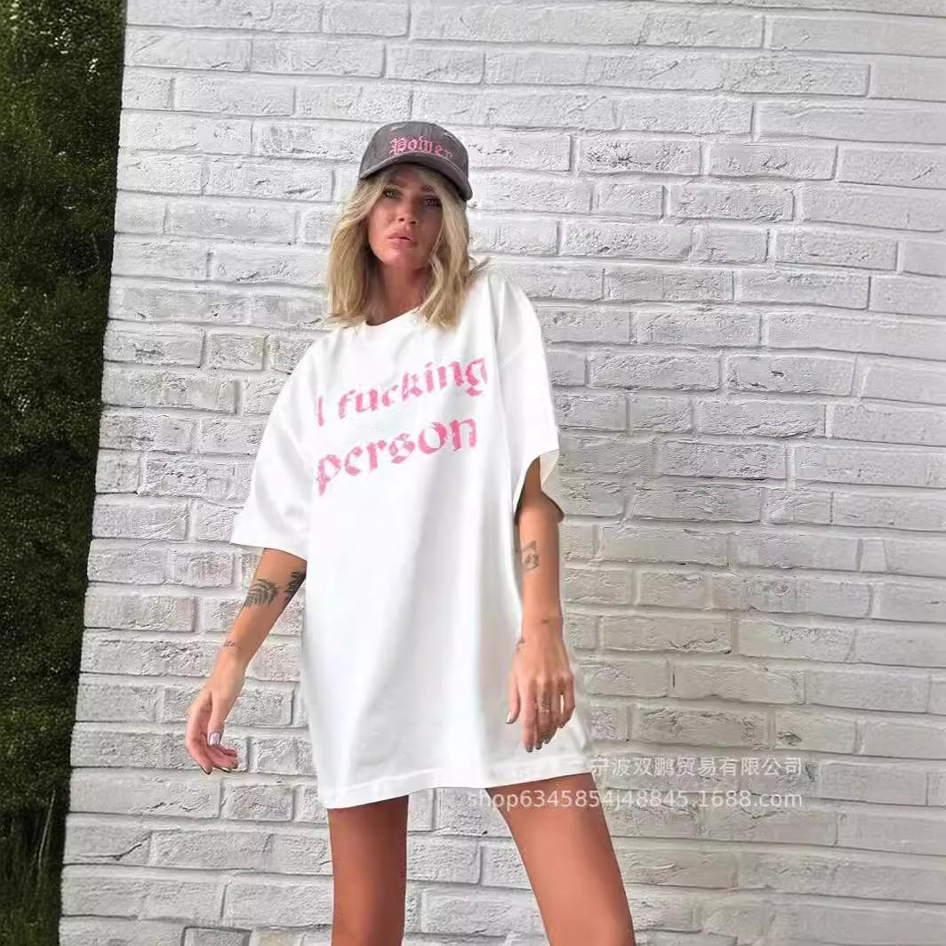 Loose for Casual Text T-shirt Trendy Tops Personality Retro