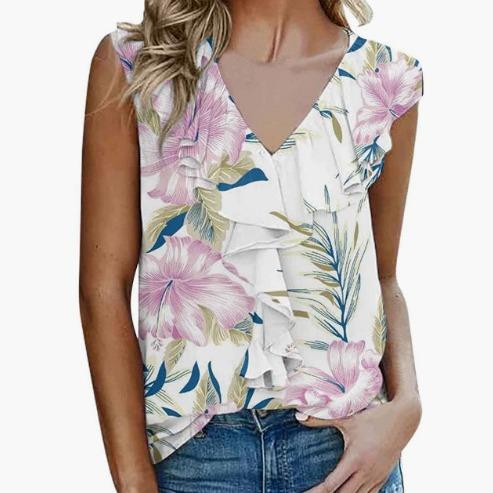 Women's ruffled tops T-shirts vests