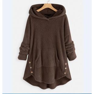 sleeved double faced Hooded mid long fleece length pullover