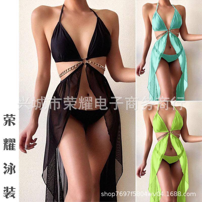 Swimsuit black three-piece metal chain swimsuit