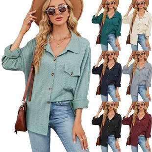 Pocket Long Sleeve Womens Jacket Button Loose Ladies Lapel