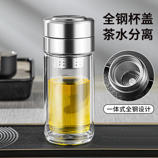 高级2024新款 水杯子女生玻璃杯男士 双层家用耐高温茶水分离泡茶杯