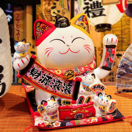 大号电动招财猫前台摇手家居客厅摆件店铺收银台自动招手开业送礼