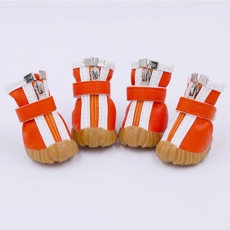 宠物狗狗鞋子四季休闲运动鞋PU四只保暖泰迪比熊拉链防掉小型犬鞋