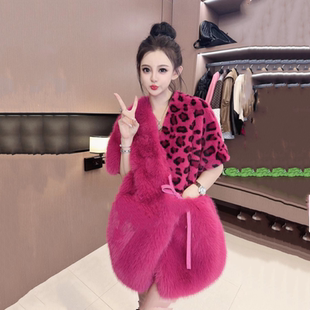 仿貂皮豹纹坎肩 2025秋冬时尚 新款 仿狐狸毛皮草马甲女中长款