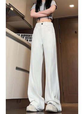 Passway Studio螺纹拼接牛仔裤纯色休闲直筒宽松拼接慵懒裤装