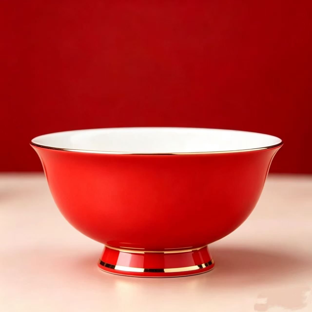 兆尊釉下彩纯色简约高脚米饭碗图片